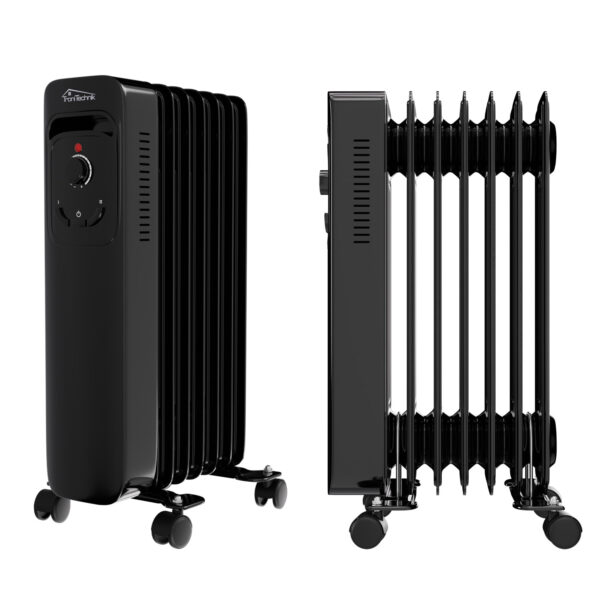 Ölradiator, Elektroheizung TT-OR 207 in schwarz mit 7 Rippen und 1500 Watt, drei Heizstufen (600W, 900W, 1500W)