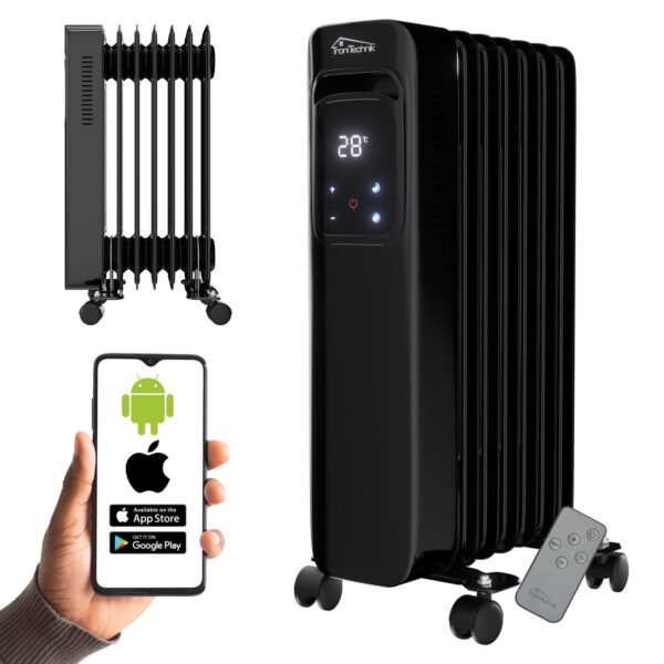 Ölradiator, Elektroheizung TT-OR 307 in schwarz mit 7 Rippen und 1500 Watt, drei Heizstufen, mit WiFi