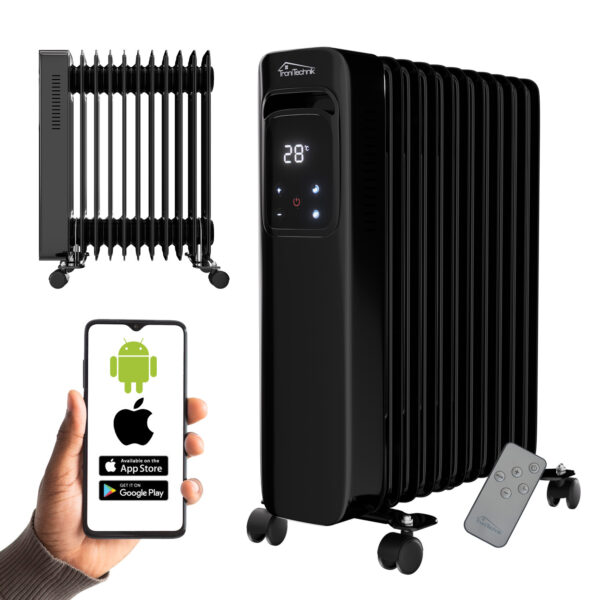 Ölradiator, Elektroheizung TT-OR 311 in schwarz mit 11 Rippen und 2500 Watt, drei Heizstufen, mit WiFi