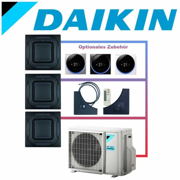 SET DAIKIN 3x Roundflow FCAG 3,5kW Deckenkassetten Design-Blenden...