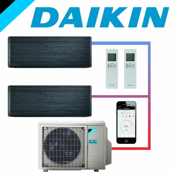 SET DAIKIN STYLISH mit 2 Wandgeräten 5 kW Blackwood und...