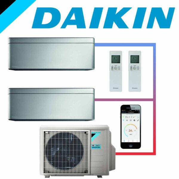 SET DAIKIN STYLISH mit 2 Wandgeräten 5 kW Silber und Außeneinheit...