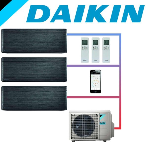 SET DAIKIN STYLISH mit 3 Wandgeräten 3,5 kW Blackwood und...