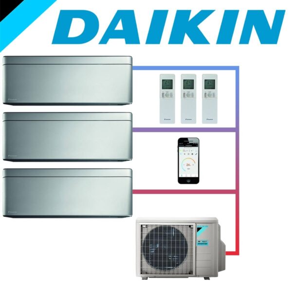 SET DAIKIN STYLISH mit 3 Wandgeräten 3,5 kW Silber und...