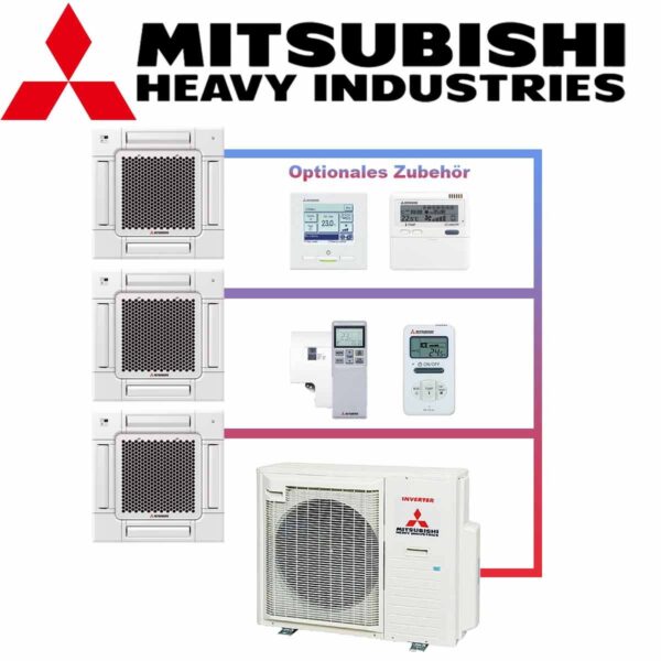 SET MITSUBISHI 3 Deckenkassetten 2,5kW FDTC & Außeneinheit 7,1kW...