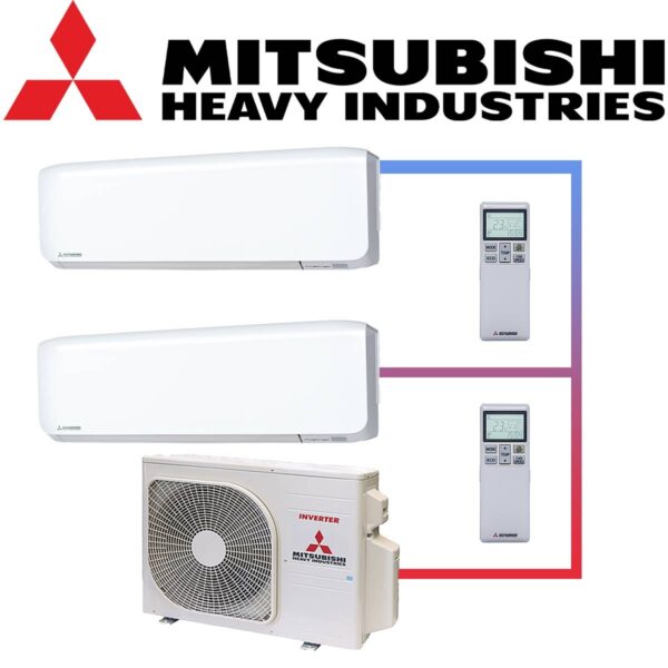 SET MITSUBISHI mit 2 Wandgeräten 2,0 kW SRK20 weiß und Multisplit...