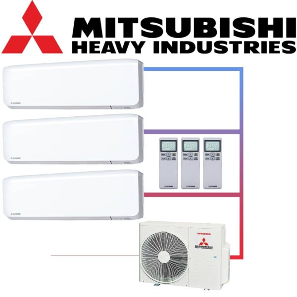 SET MITSUBISHI mit 3 Wandgeräten 2,5kW SRK25 weiß und Außeneinheit...