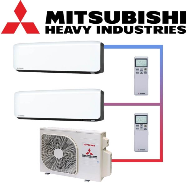 SET MITSUBISHI mit 2 Wandgeräten 2,0kW SRK20 weiß/schwarz und...