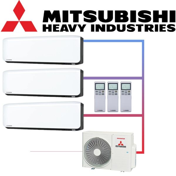 SET MITSUBISHI mit 3 Wandgeräten 2,0kW SRK20 weiß/schwarz und...