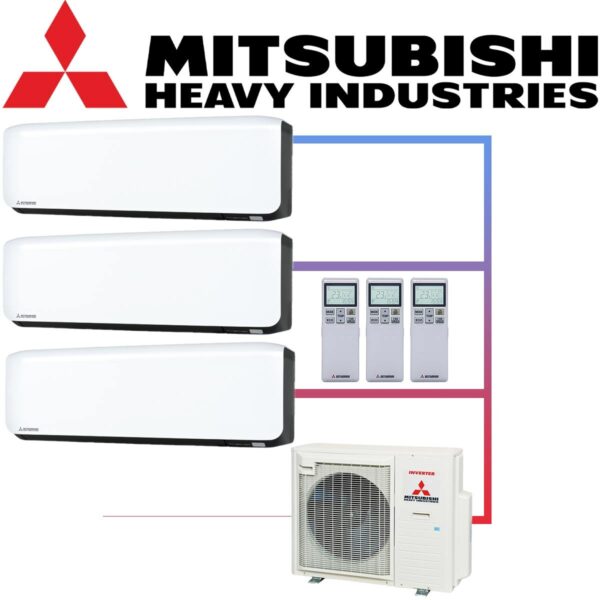 SET MITSUBISHI mit 3 Wandgeräten 3,5kW SRK35 weiß/schwarz und...