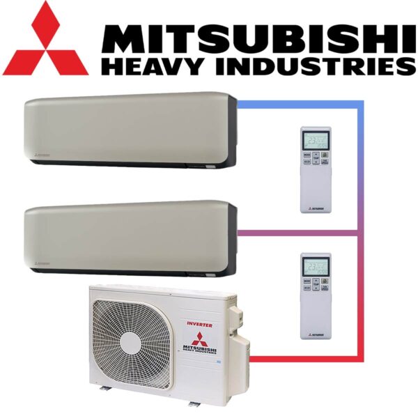 SET MITSUBISHI mit 2 Wandgeräten 2,0 kW SRK20 titanium und...