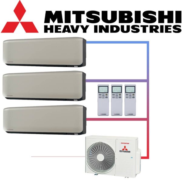 SET MITSUBISHI mit 3 Wandgeräten 2,0kW SRK20 titanium und...